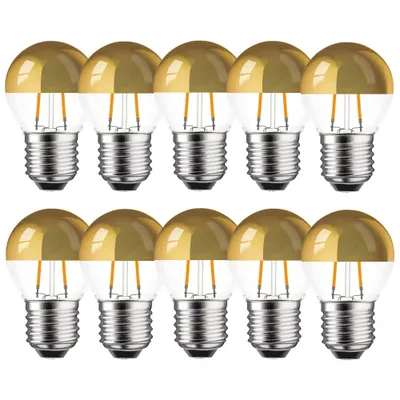 Produktbild von 10 x LED Filament Tropfen Leuchtmittel 2W = 25W E27 Kopfspiegel Gold Glühfaden Warmweiß 2700K