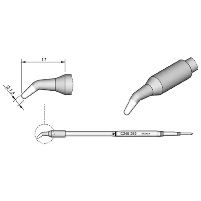Produktbild von JBC Lötspitze Serie C245, Rundform, C245259/Ø 1,5 mm, gebogen C245259