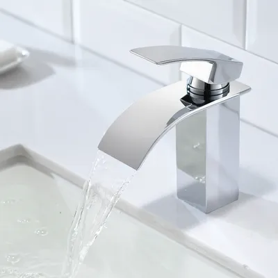 Produktbild von 2erCecipa MAX Wasserfall Wasserhahn Bad Chrom Waschtischarmatur, Wasserfall Design Einhebelmischer Waschbeckenarmatur Rostfreier Stahl Wasserhahn kurz
