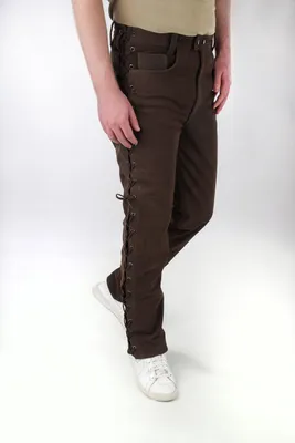 Image de Pantalon à lacets en cuir de vache nubuck - Marron / 40