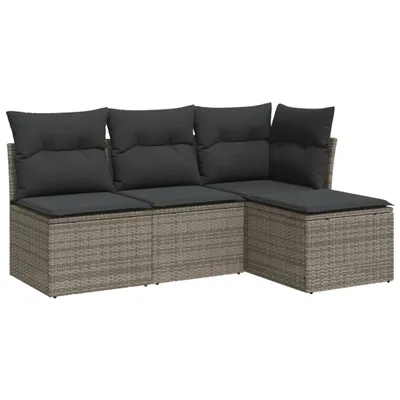 A sectional outdoor sofa set with dark gray cushions.