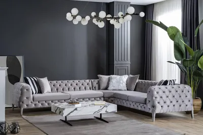 Image de Chesterfield Gris Salon Canapé D'Angle En L Nouveau