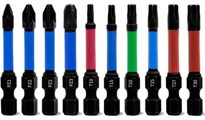 Immagine prodotto di Set di punte per cacciavite Pozidriv e Torx, 10 pezzi, 50 mm, magnetiche, acciaio S2