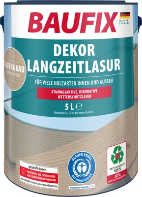 Produktbild von BAUFIX Dekor Langzeitlasur silbergrau seidenmatt, 5 Liter, Holzlasur