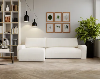 Produktbild von Kaiser Möbel Ecksofa mit schlaffunktion und bettkasten, Couch L form, Schlaffunktion ARAGON Dicker Cord Ecru Ottomane Links