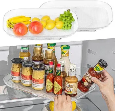 Productafbeelding van Dailygoods - Antislip draaitafel, 40 cm - Draaitafel voor koelkast - Keukenorganizer - Rechthoekig - Transparant - Plaatorganizer