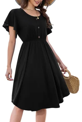 Produktbild von Beluring Sommerkleid Swing Midi Kurzarm mit Taschen Schwarz M