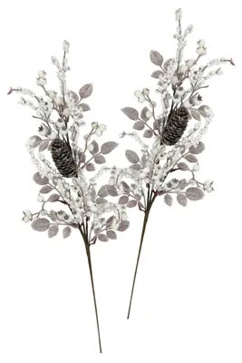 Kunstzweig mit Beeren & Zapfen, 72 cm, 2er-Set