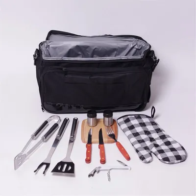 Produktbild von 12in1 Thermotasche + Grillbesteck BBQ Picknicktasche Grillkoffer Camping Set