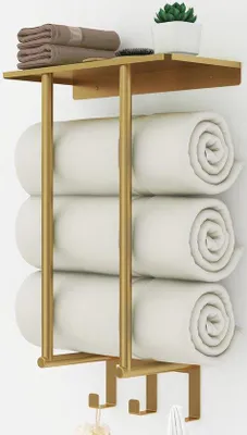 Produktbild von Famanu Handtuchregal mit Ablage für das Badezimmer - Metall Handtuchregal in Gold