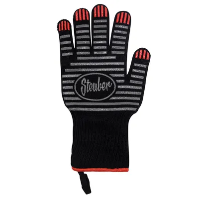 Produktbild von Steuber Premium Line Grillhandschuh extra langer Bund, bis 250°C, Universal-Größe, Baumwolle/Polyester mit Silikon-Antihaft-Streifen, schwarz