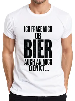 Productafbeelding van Ik vraag me af of bier ook aan mij denkt. Grappig shirt met de tekst "Saufen" (drinken), "Alkohol" (alcohol), voor heren, wit, maat XXL