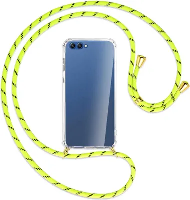 Produktbild von Handykette Backcover-Schutzhülle mit Band (Metall goldfarben) für Honor 10 - neongelb