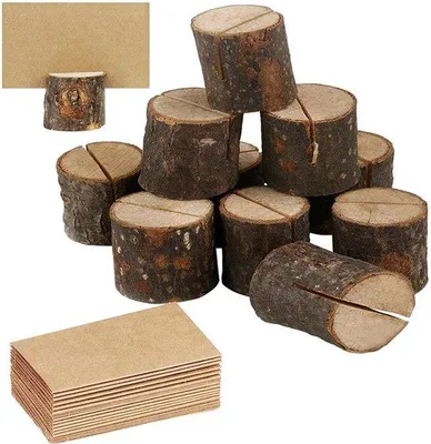 Image de Lot de porte-noms en bois pour mariage, avec porte-messages et porte-numéros de table