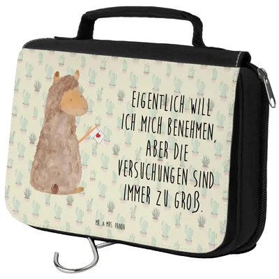 Produktbild von Mr. & Mrs. Panda Make-Up Tasche Alpaka Fahne - Kaktus Grün - Geschenk, Lama, Alpakas, Kulturbeutel, Waschtasche, Liebe, kosmetiktäschchen, Kosmetiktasche, Lamas