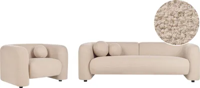 Produktbild von BELIANI Sofa Set Beige aus Bouclé 4-Sitzer Sessel und Sofa Wohnzimmergarnitur mit Dekokissen Modernes Elegantes Design Couch für Wohnzimmer