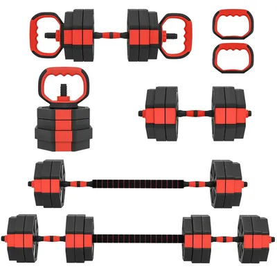 Obrázek produktu pro Nastavitelná sada činek 6 v 1, 25 kg, pro domácí použití | Barva: Červená | Rozměry: 18 x 125 x 18 cm