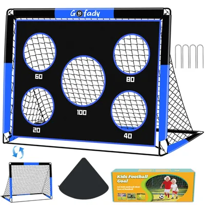 Immagine prodotto di Porta da calcio, dimensioni 150 x 120 cm, con 5 aree bersaglio, pieghevole, inclusa borsa per il trasporto, colore blu, per uso esterno (giardino)
