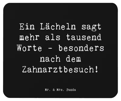 Produktbild von Mr. & Mrs. Panda Mauspad Spruch Zahnärztin Lächeln - Schwarz - Geschenk, laptop mousepad, handgefertigte Geschenke, Mouse Pad, Beruf, Dentalhygienikerin, Zahnarzt