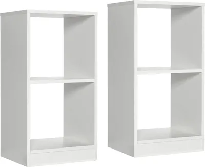Image de Lot de 2 étagères - Étagères cubiques indépendantes - 2 niveaux - Bois - Étagère de rangement pour bureau - À monter soi-même - Blanc