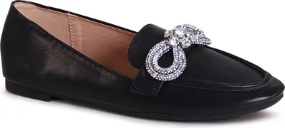 Produktbild von topschuhe24 2668 Damen Loafer mit Glitzer Schleife, Farbe:Schwarz, Größe:39 EU