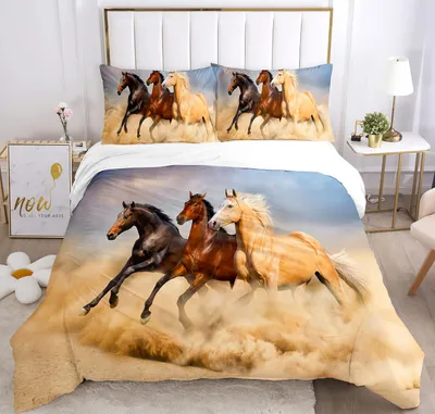Produktbild von 3D Pferde Bettwäsche Set 200 x 200 cm, Superweiches Mikrofaser