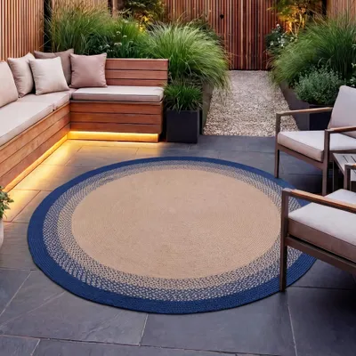 Produktbild von Volero - Outdoor Teppich Rund - Florence Blau - Ø 200 cm - Wohnzimmer, Esszimmer, Balkon, Garten, Terrasse - Boho, Modern