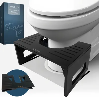 Produktbild von BUDDLEY® Toilettenhocker Bambus klappbar - Klohocker für die richtige Haltung - Toilettenhocker Erwachsene und Kinder - WC Hocker für natürliche Hockp