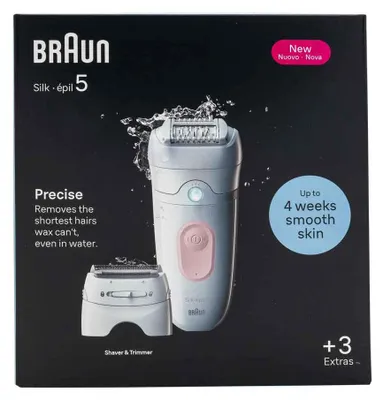 Produktbild von Braun Silk-épil 5 5-030, Pink, Weiß, 28 Pinzette, MicroGrip, 0,5 mm, Akku, Integrierte Batterie