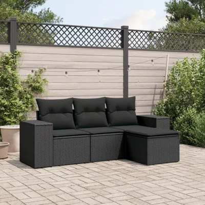 Produktbild von The Living Store 4-tlg. Garten-Sofagarnitur mit Kissen Schwarz Poly Rattan