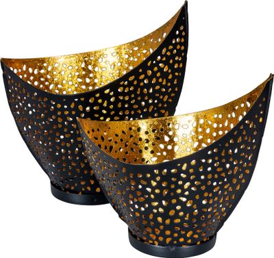2er Set Design Teelichthalter Metall Schwarz Gold Windlicht Kerzenhalter Tischdeko