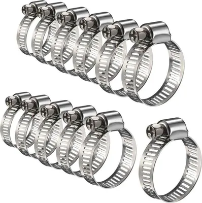 Produktbild von 12 Stück verstellbare Schlauchschellen aus Edelstahl, Rohrclips, Befestigungselement (16–25 mm)