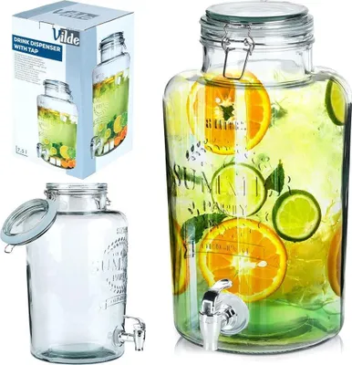Produktbild von Vilde Glaskrug Getränkespender Zapfhahnflasche Glasspender mit Getränkehahn aus Glas 7,5 L
