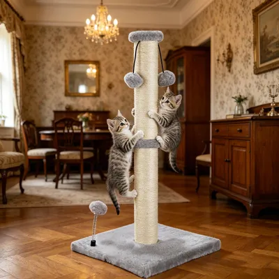 Immagine prodotto di Albero per gatti in sisal, altezza 51 cm, con 3 palline giocattolo, ideale per gatti domestici