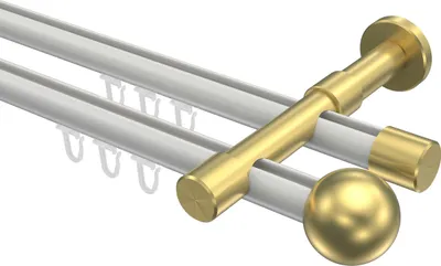 Produktbild von Interdeco Innenlaufstange / Gardinenstange mit Innenlauf Weiß / Messing-Optik, Typ Prestige Luino (Kugel), 20 mm Ø 2-läufig, 180 cm