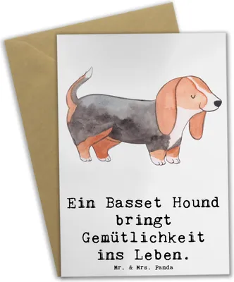 Produktbild von Mr. & Mrs. Panda Glückwunschkarte Basset Hound Gemütlichkeit - Weiß - Geschenk, sture Hunde, einladungskarten, Hunderassen, Hunderasse, loyaler Begleiter, Wohlbefinden