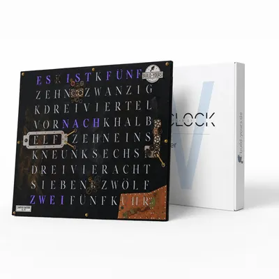 Produktbild von WordClock Jupiter 2.0 – Steampunk Edition (50×40 cm) – Handgefertigt Kupfer & Messing, RGBW LED, Echtzeituhr & IO Advanced Software