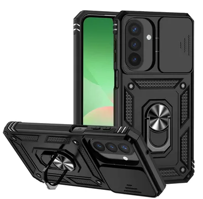 Produktbild von Galaxy A26 / A17 Hülle mit Schiebe Kamera Schutz und Ringhalter Ständer Robust Rüstung Schutzhülle für Samsung Galaxy A26 / A17 5G/4G Schwarz