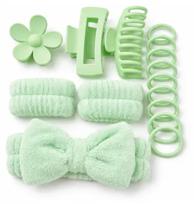 Produktbild von Haaraccessoires-Set, 16-teilig, elastische Haarbänder, Haarspangen, grün