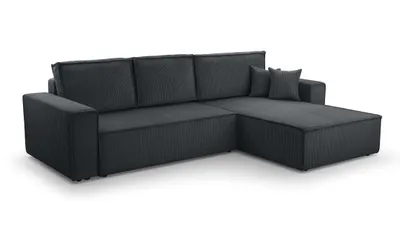 Image de AX LIVING Gris foncé Canapé en velours côtelé Forme L - Cedria Salon 287cm