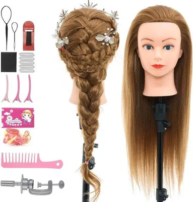 Produktbild von Übungskopf für Friseure – Kopf für Haartraining – Übungskopf für Haare – 60 % Echthaar – 71 cm – Goldfarben