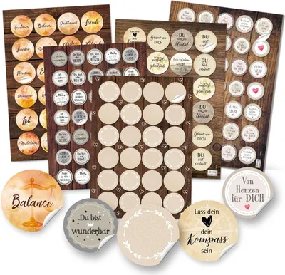 Produktbild von Großes Aufkleber SET - Motivationsaufkleber + Blanko Aufkleber zum Beschriften - beige grau Vintage-Stil