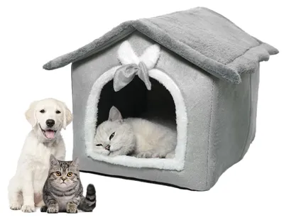 Katzenhöhle mit Kissen, Plüsch, 38x34x42 cm, für Katzen & kleine Hunde
