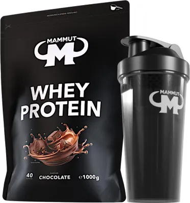 Produktbild von Mammut Nutrition - Whey Protein 1000 g Beutel - 40 Portionen Eiweiß + GRATIS Protein Shaker, Geschmack: Chocolate