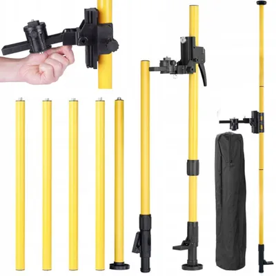 Immagine prodotto di Rosfix Set Asta Telescopica 420 cm – Treppiede per Livella Laser, Filettatura 1/4” e 5/8”, Alluminio, Livella a Bolla, Altezza Regolabile