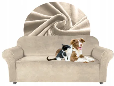 Produktbild von Sofabezug 2 Sitzer 145-185cm - Hellbeige - Samt - Stretch Couchbezug - mit Schaumstoff-Stäben