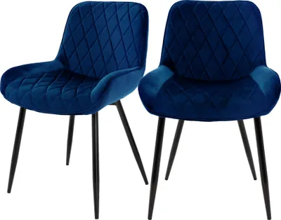 Produktbild von ML-Design 2er Set Esszimmerstühle mit Rücken- und Armlehnen, Dunkelblau, Samt Sitzfläche, Polsterstuhl mit Metallbeine