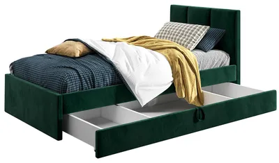 Produktbild von Belvedo Jugendbett 90x200 cm - Grün - Einzelbett mit Lattenrost - mit Schubladen - Stoff Riviera 38 - Basic Niko