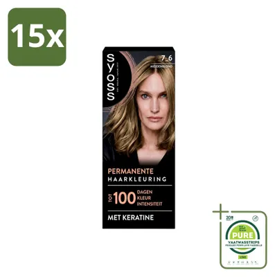 Produktbild von 15 x Syoss Dauerhafte Coloration 7-6 Mittelblond mit Keratin - Großpackung - 15 Stücke