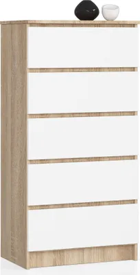 Produktbild von Kommode AKORD K60 Sonoma-Eiche 60 cm 5 Schubladen Front Weiß B60 x H121 x T40 cm